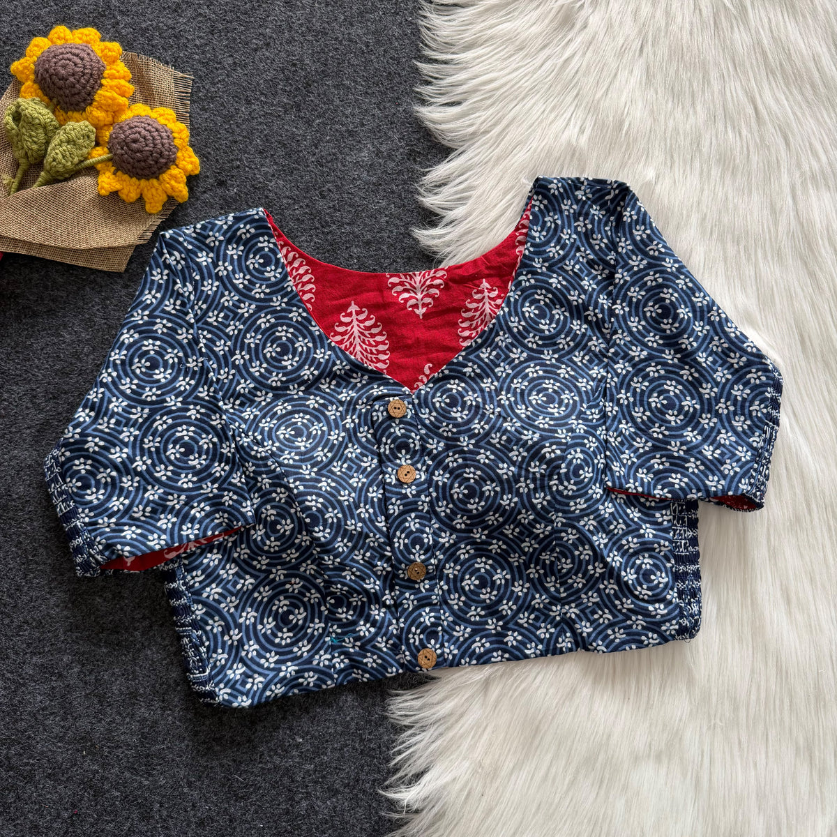 Ajrakh Reversible Stretchable Readymade Blouse