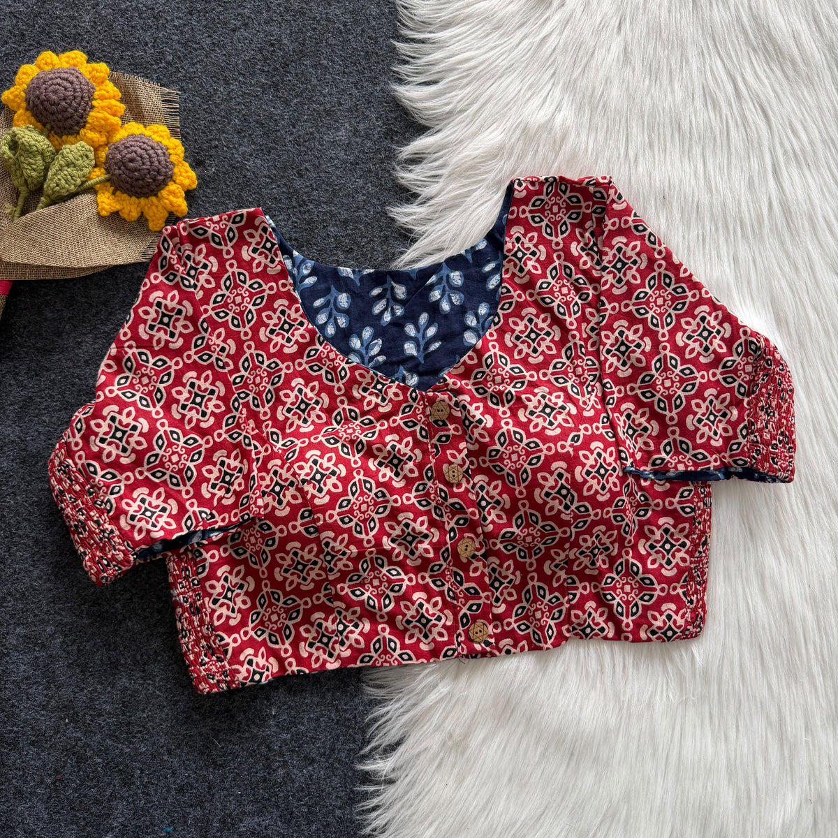 Ajrakh Reversible Stretchable Readymade Blouse
