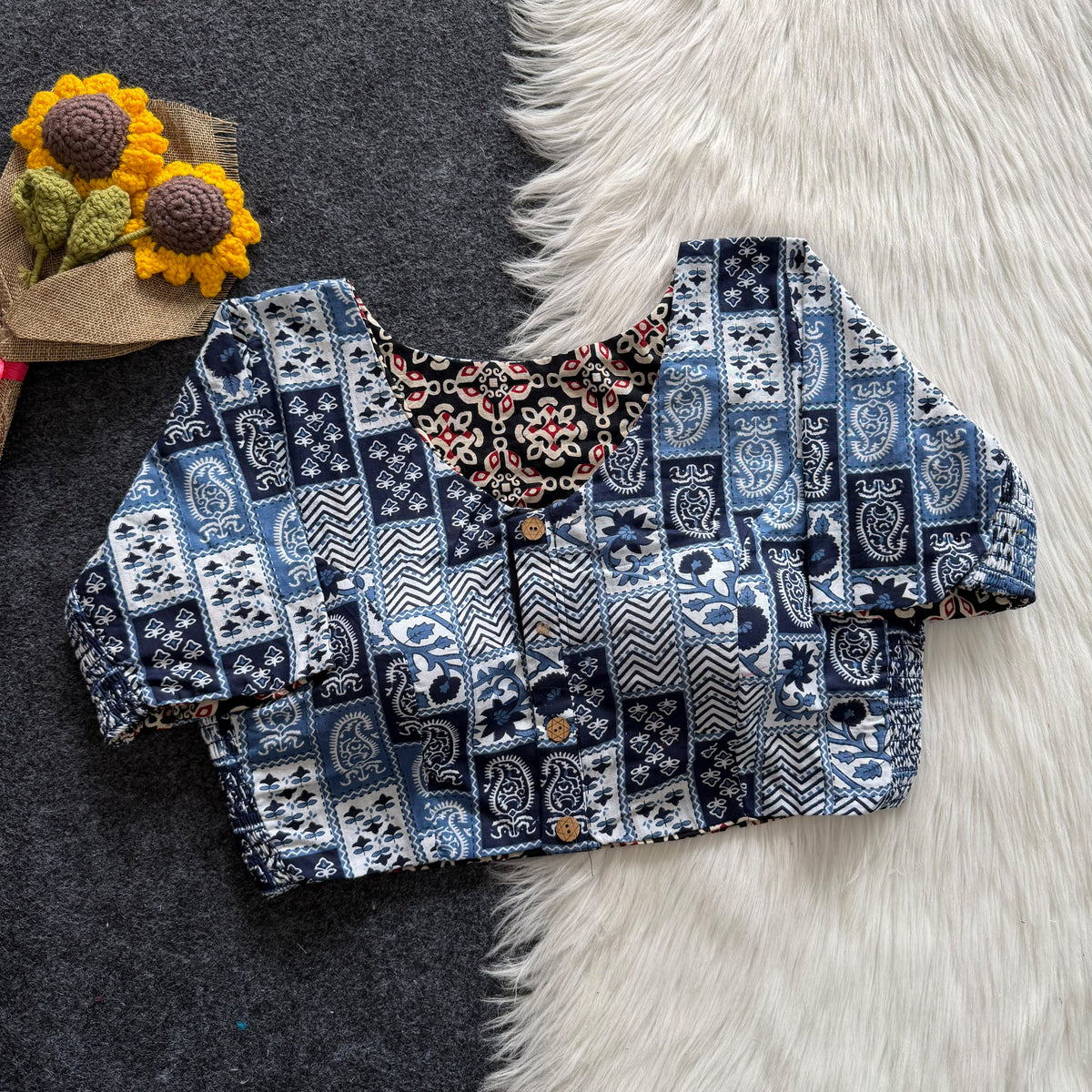 Ajrakh Reversible Stretchable Readymade Blouse