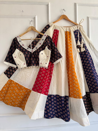 Ajrakh Cotton Mirror Work Chaniya Choli Set