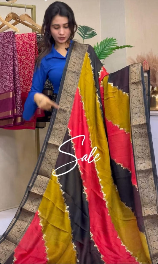 Semi Dola Silk Saree with Foil Print