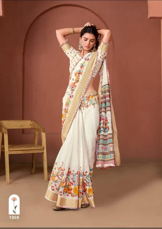 Linen Slub Cotton Floral Saree