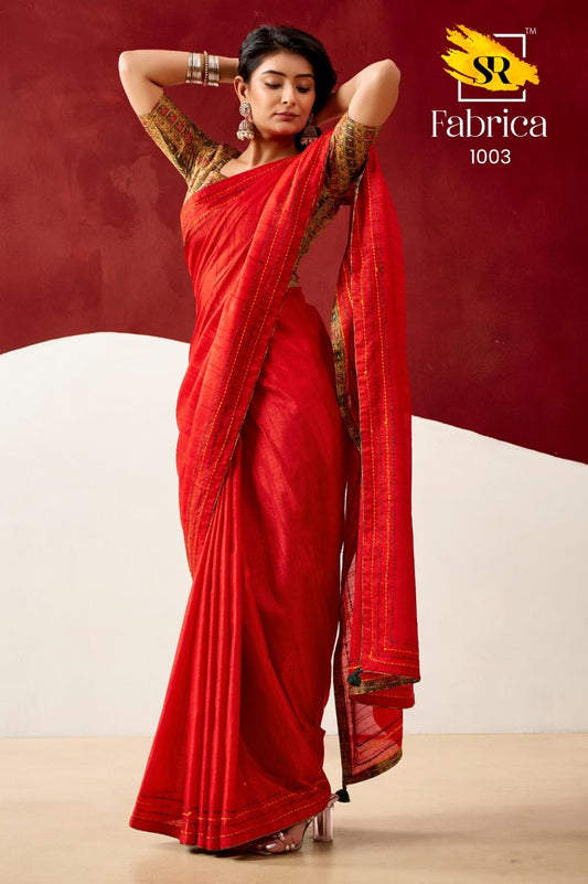 Semi Tussar Silk Saree with Katha Thread Work Borders