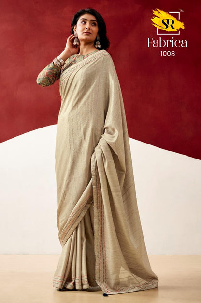 Semi Tussar Silk Saree with Katha Thread Work Borders