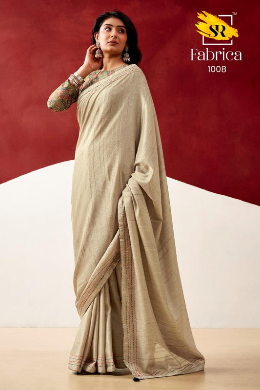 Semi Tussar Silk Saree with Katha Thread Work Borders
