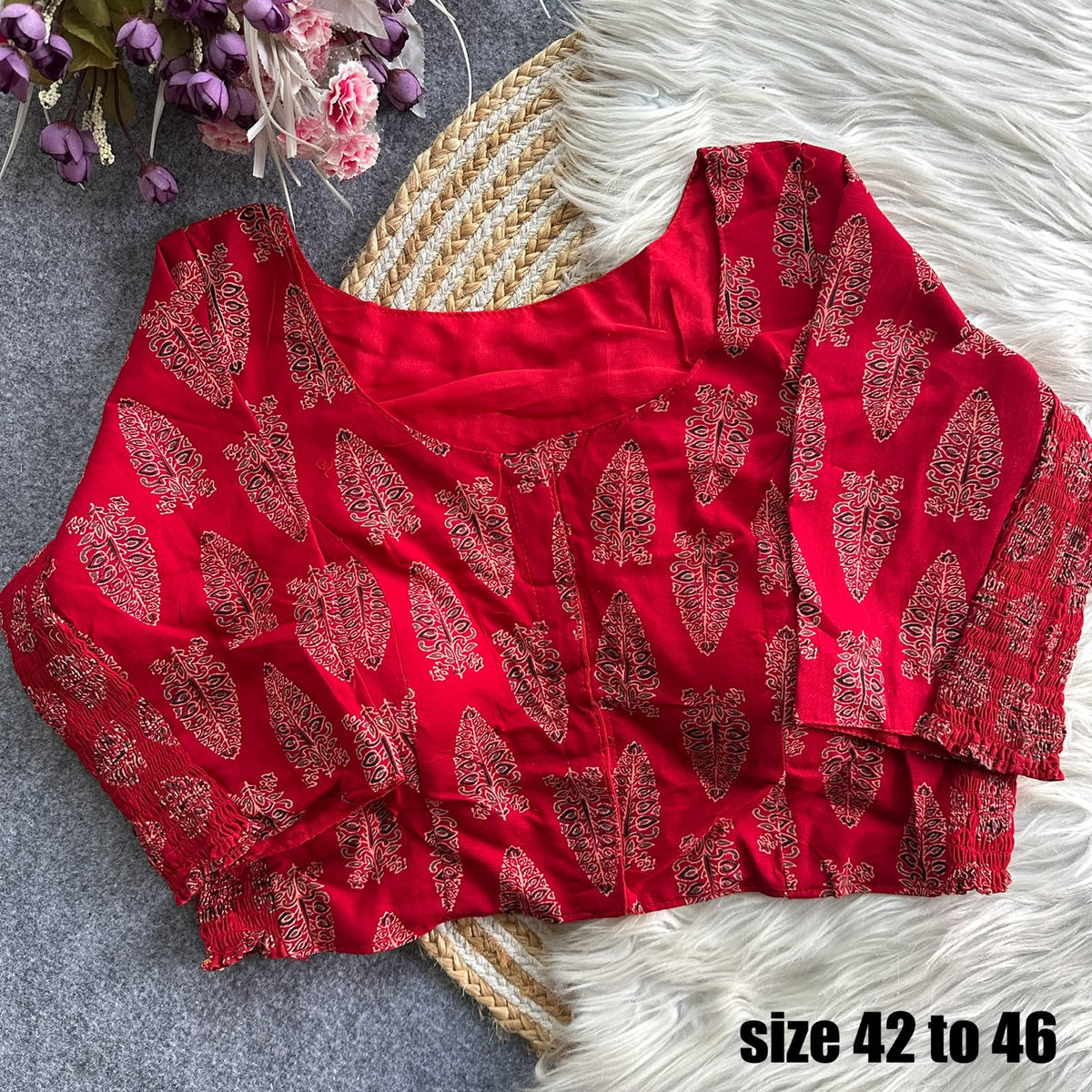 Plus Size Ajrakh Stretchable Readymade Blouse