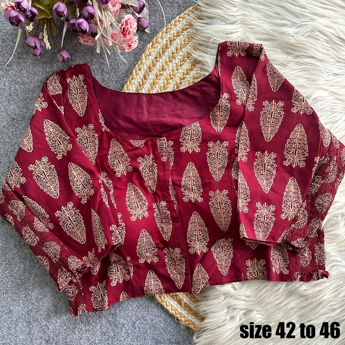 Plus Size Ajrakh Stretchable Readymade Blouse