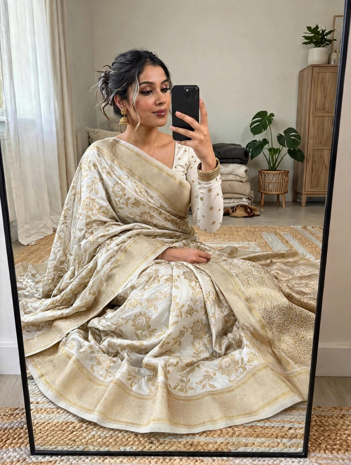 Semi Kanjivaram Jaal Floral Zari Weaving Saree