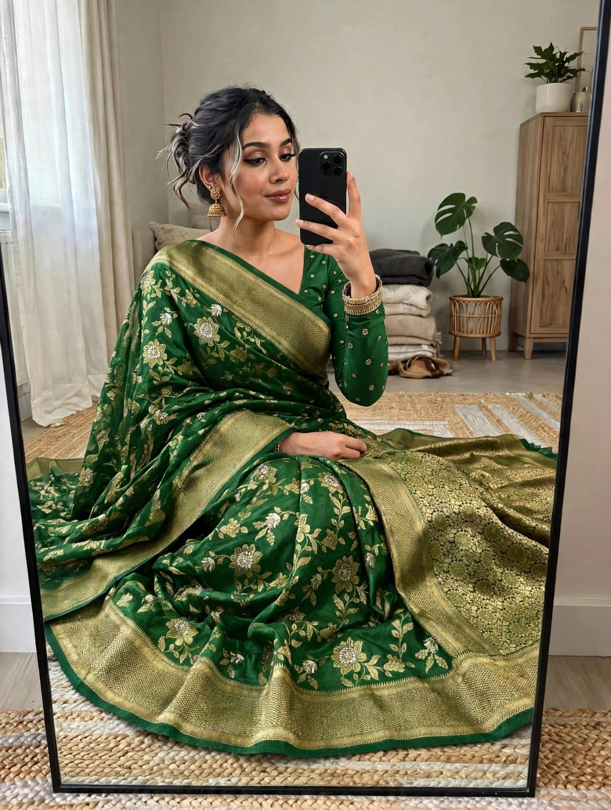 Semi Kanjivaram Jaal Floral Zari Weaving Saree