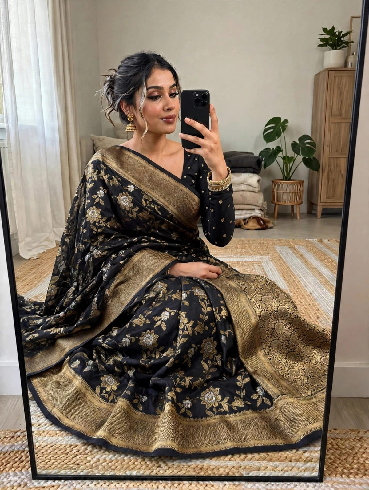 Semi Kanjivaram Jaal Floral Zari Weaving Saree