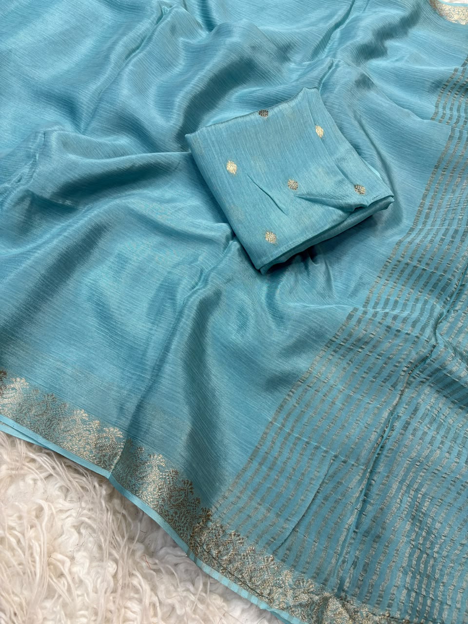 Viscose Georgette Silk Saree with Viscose Zari Borders