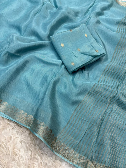 Viscose Georgette Silk Saree with Viscose Zari Borders