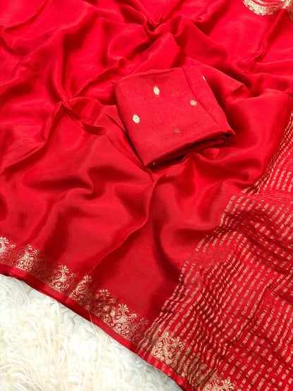 Viscose Georgette Silk Saree with Viscose Zari Borders