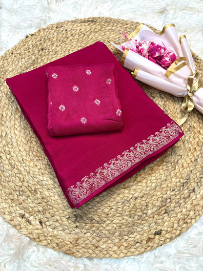 Viscose Georgette Silk Saree with Viscose Zari Borders