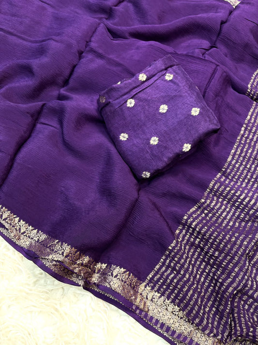 Viscose Georgette Silk Saree with Viscose Zari Borders
