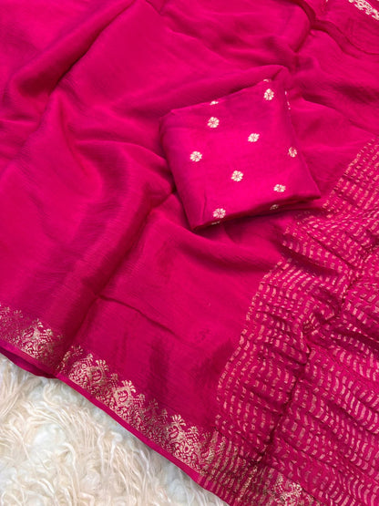 Viscose Georgette Silk Saree with Viscose Zari Borders