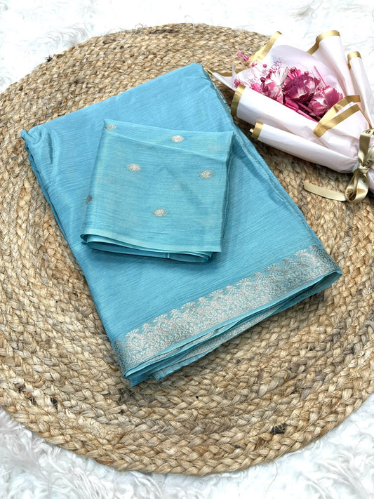 Viscose Georgette Silk Saree with Viscose Zari Borders