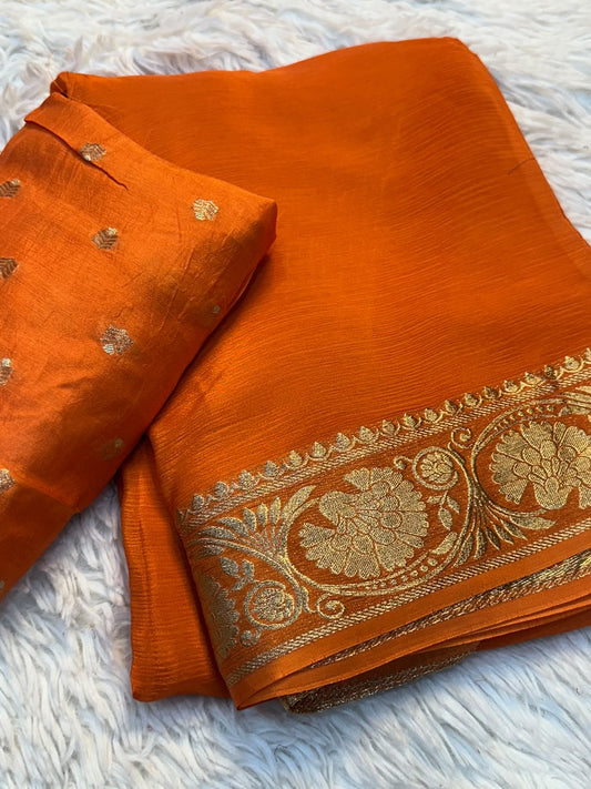 Viscose Mysori Crepe Silk Saree with Viscose Zari Borders