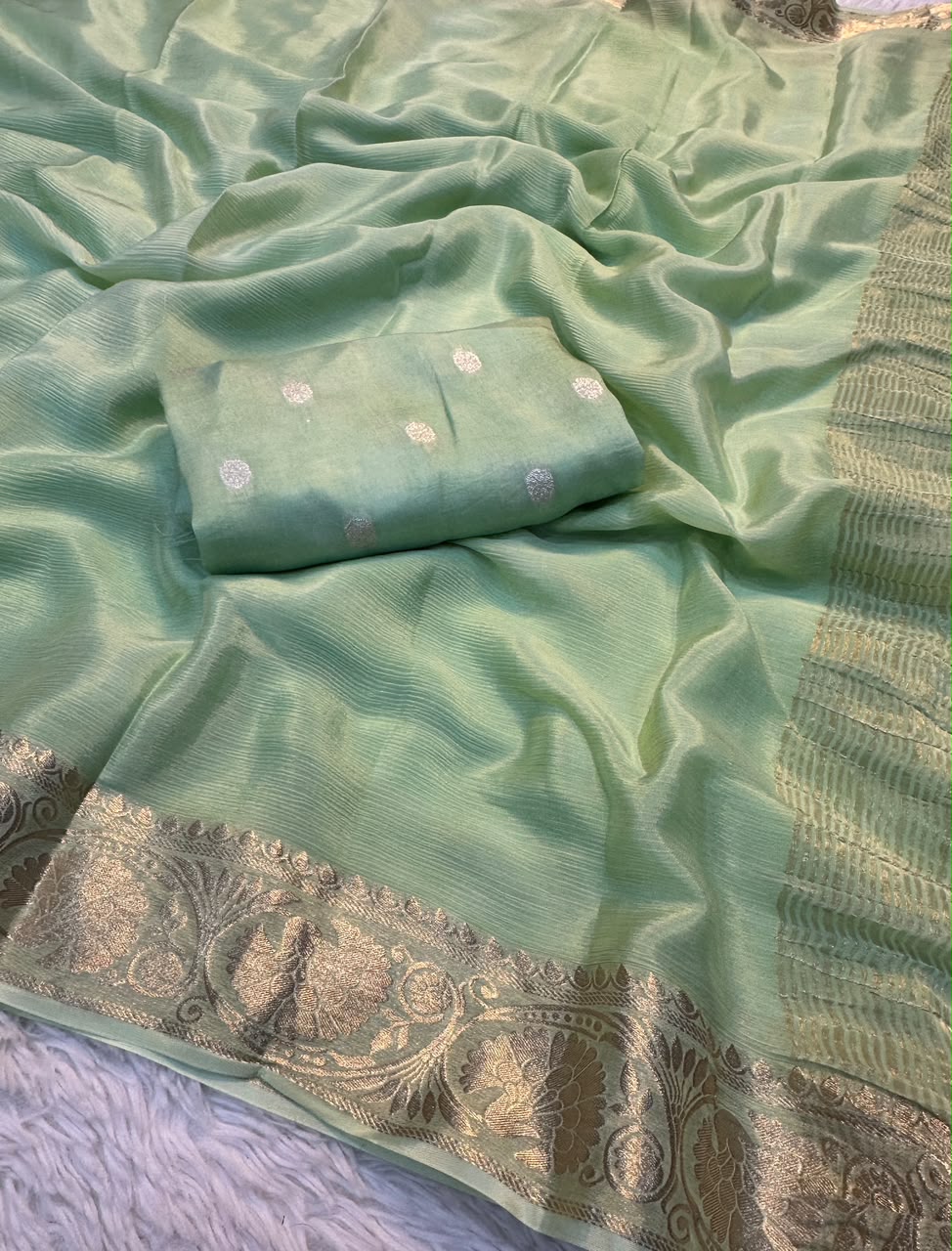 Viscose Mysori Crepe Silk Saree with Viscose Zari Borders
