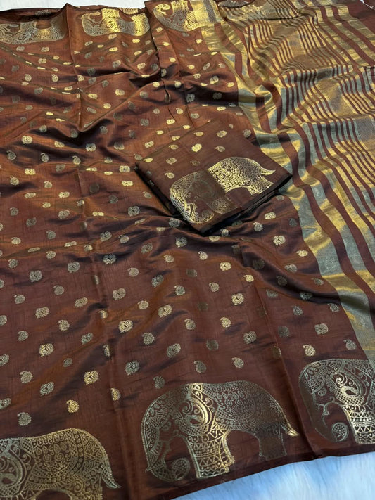 Viscose Tussar Silk Saree with Zari Borders & Chit Pallu