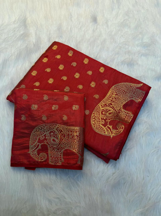 Viscose Tussar Silk Saree with Zari Borders & Chit Pallu
