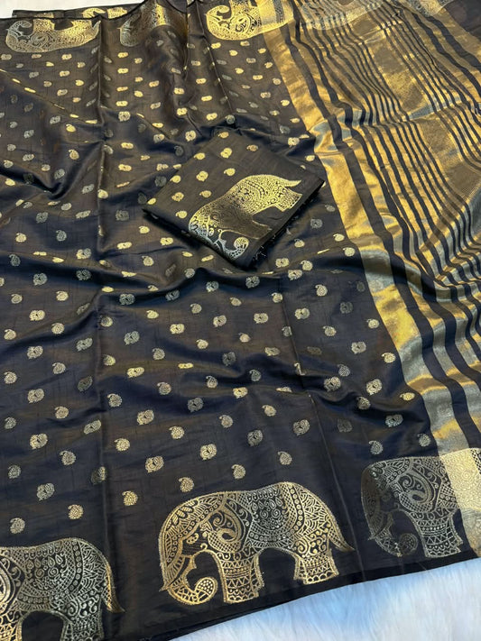 Viscose Tussar Silk Saree with Zari Borders & Chit Pallu