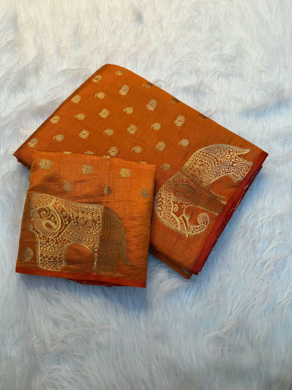 Viscose Tussar Silk Saree with Zari Borders & Chit Pallu