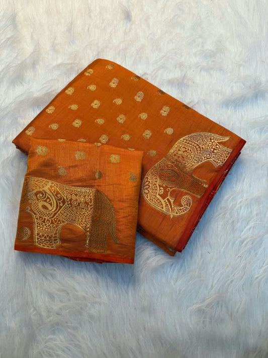 Viscose Tussar Silk Saree with Zari Borders & Chit Pallu