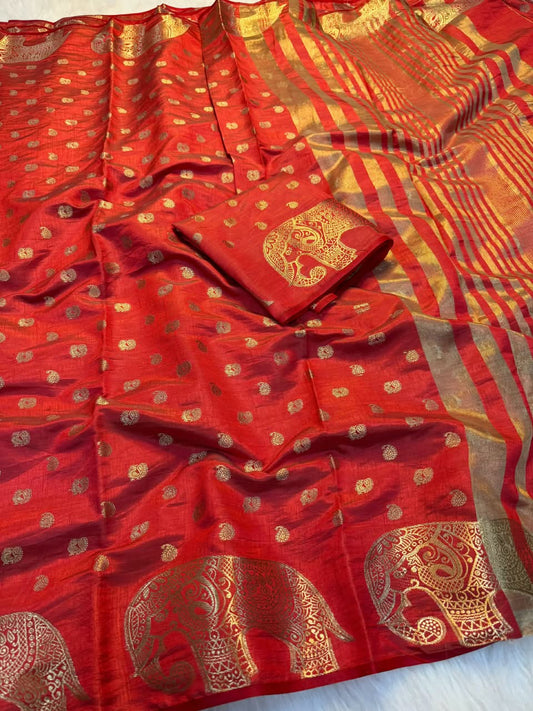 Viscose Tussar Silk Saree with Zari Borders & Chit Pallu