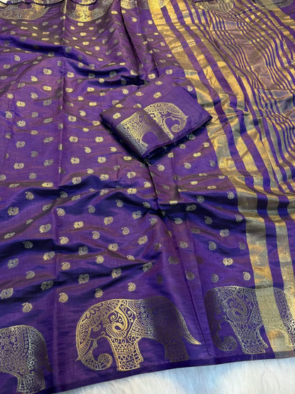 Viscose Tussar Silk Saree with Zari Borders & Chit Pallu