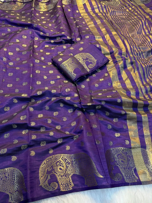 Viscose Tussar Silk Saree with Zari Borders & Chit Pallu