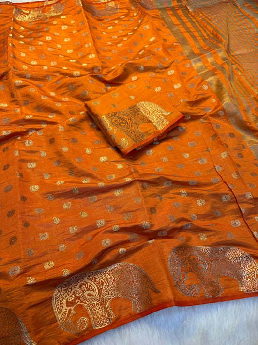 Viscose Tussar Silk Saree with Zari Borders & Chit Pallu