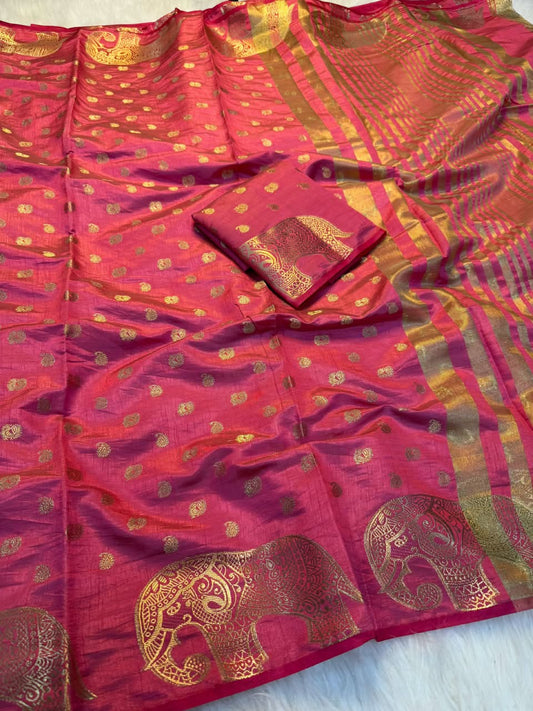 Viscose Tussar Silk Saree with Zari Borders & Chit Pallu