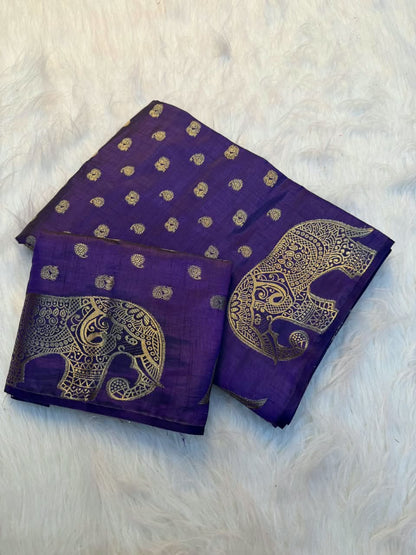 Viscose Tussar Silk Saree with Zari Borders & Chit Pallu