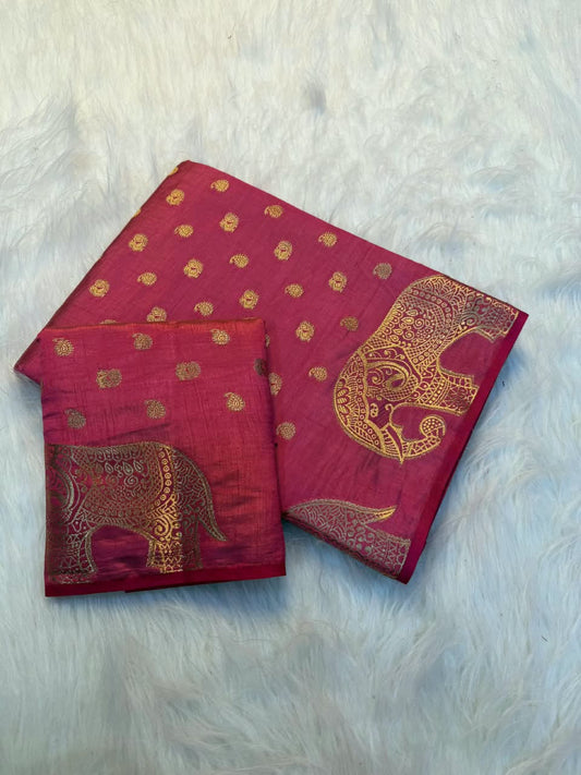 Viscose Tussar Silk Saree with Zari Borders & Chit Pallu