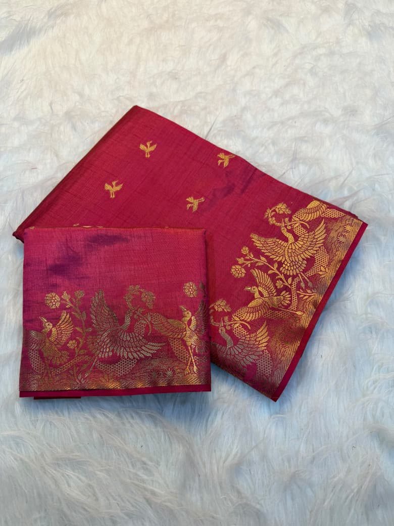 Viscose Tussar Silk Saree with Zari Borders & Chit Pallu
