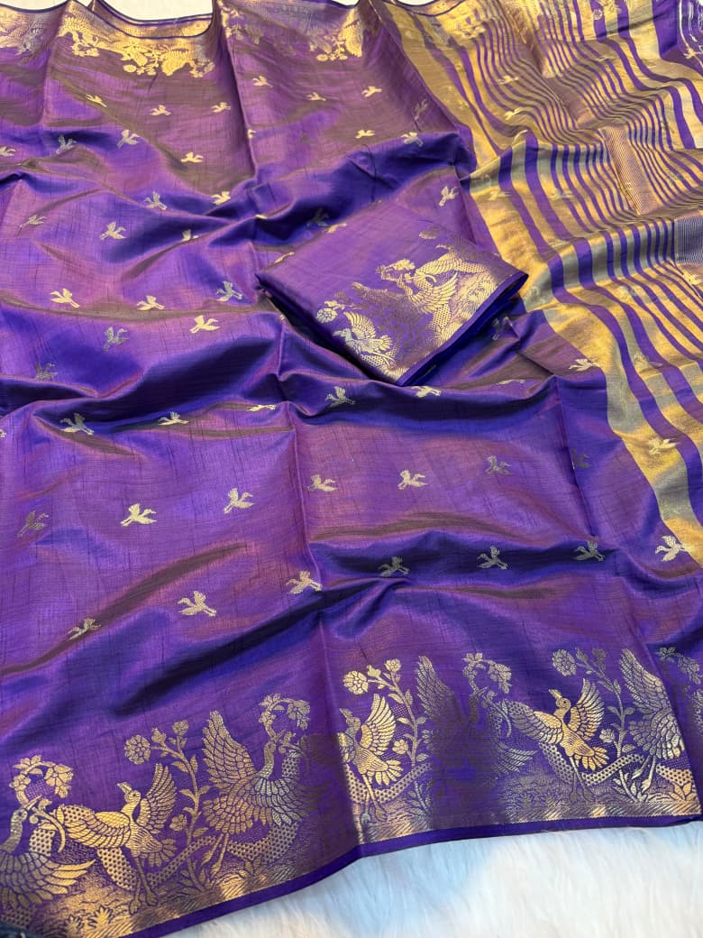 Viscose Tussar Silk Saree with Zari Borders & Chit Pallu