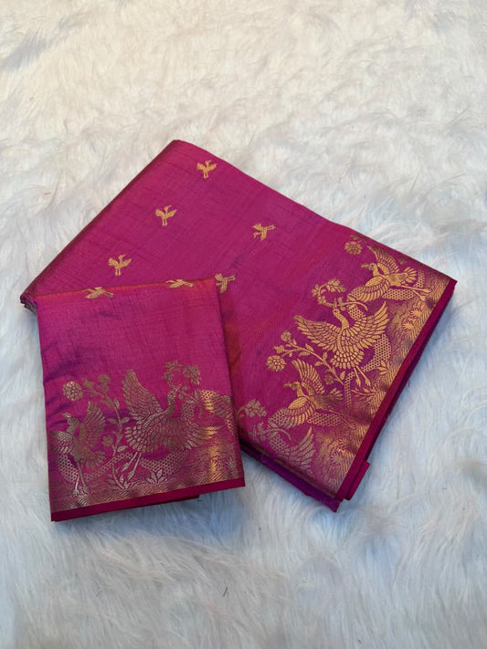 Viscose Tussar Silk Saree with Zari Borders & Chit Pallu