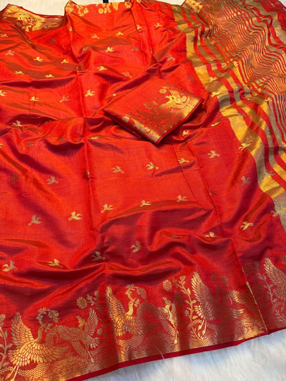 Viscose Tussar Silk Saree with Zari Borders & Chit Pallu