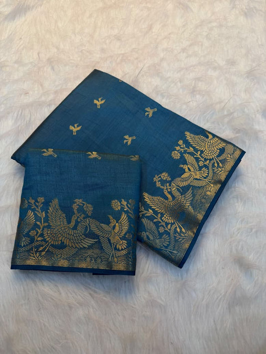 Viscose Tussar Silk Saree with Zari Borders & Chit Pallu