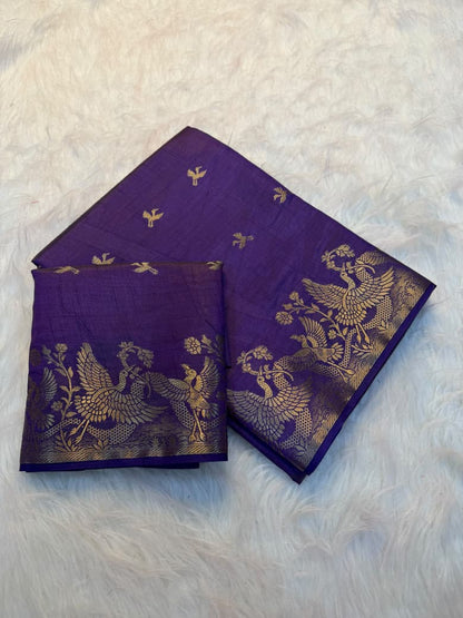 Viscose Tussar Silk Saree with Zari Borders & Chit Pallu