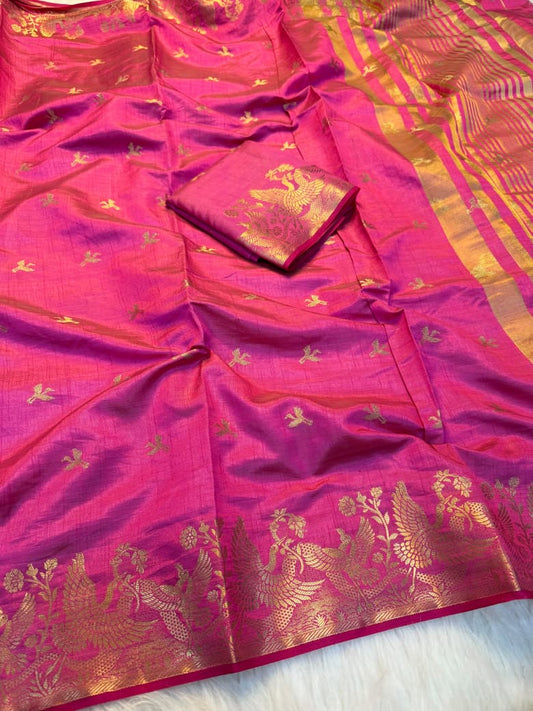 Viscose Tussar Silk Saree with Zari Borders & Chit Pallu