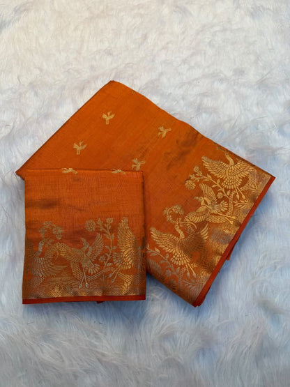 Viscose Tussar Silk Saree with Zari Borders & Chit Pallu