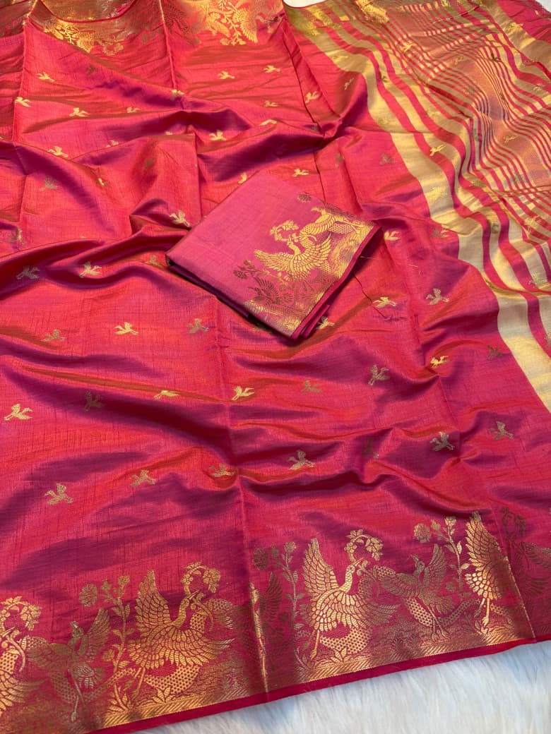 Viscose Tussar Silk Saree with Zari Borders & Chit Pallu