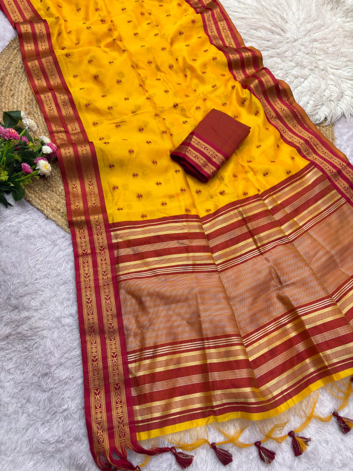 Semi Raw Silk Weaving Saree with Double Borders