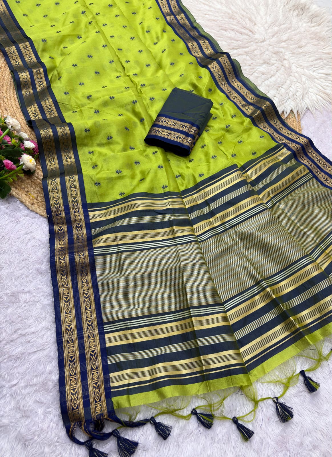 Semi Raw Silk Weaving Saree with Double Borders
