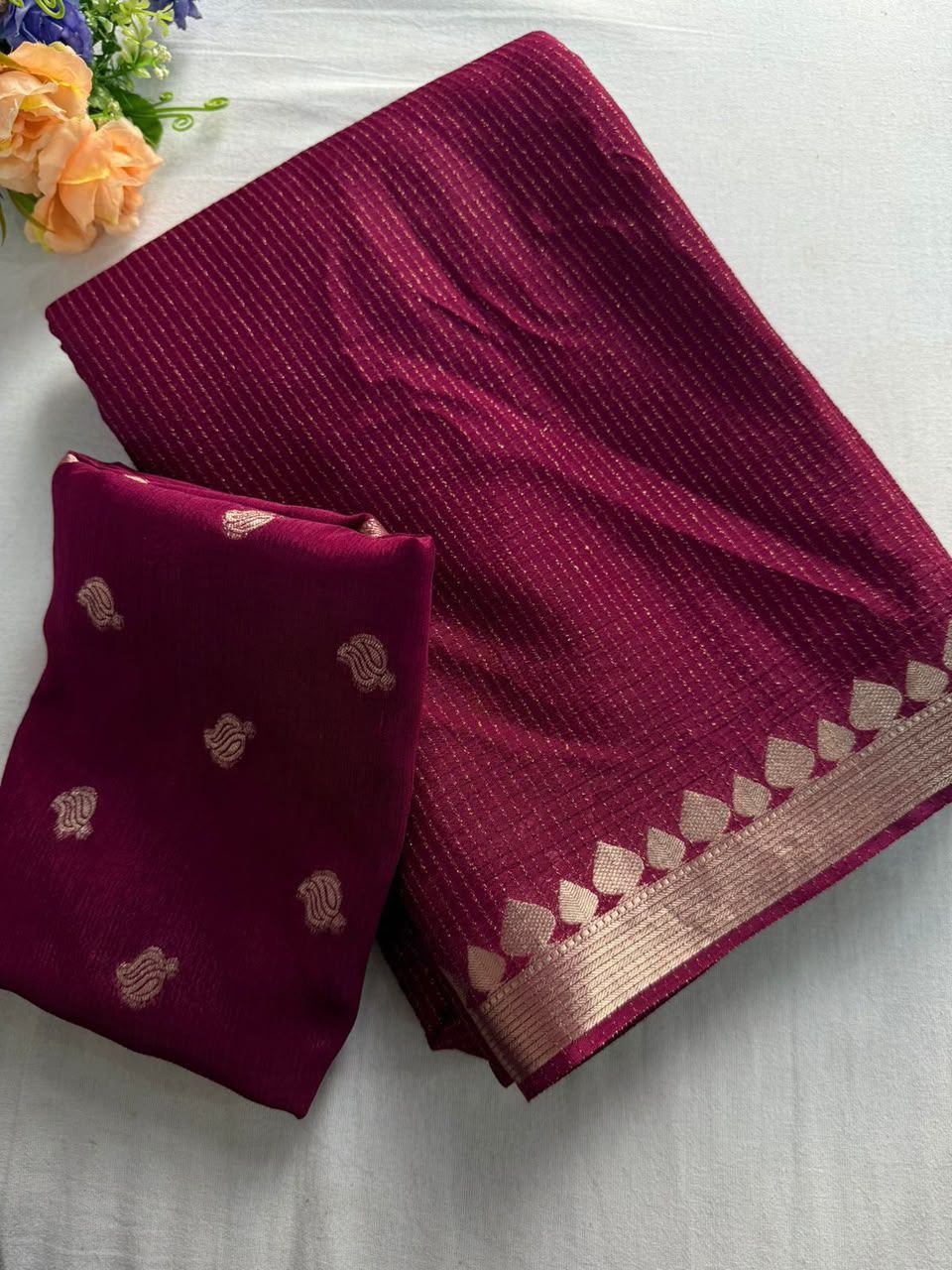 Viscose Chinnon Silk Saree with Viscose Zari Weaving Borders