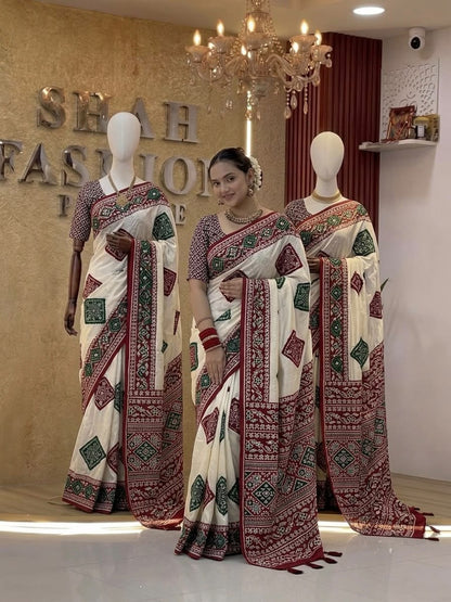 Bandhini Modal Crepe Silk Saree with Real Mirror Work