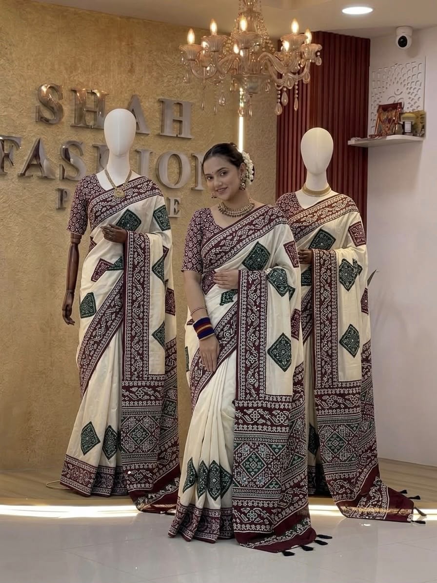 Bandhini Modal Crepe Silk Saree with Real Mirror Work