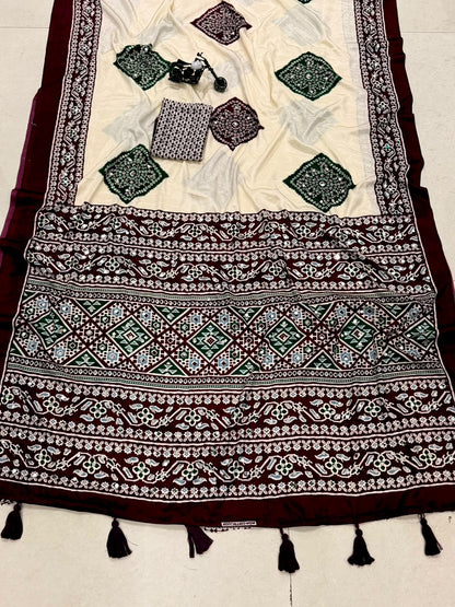 Bandhini Modal Crepe Silk Saree with Real Mirror Work